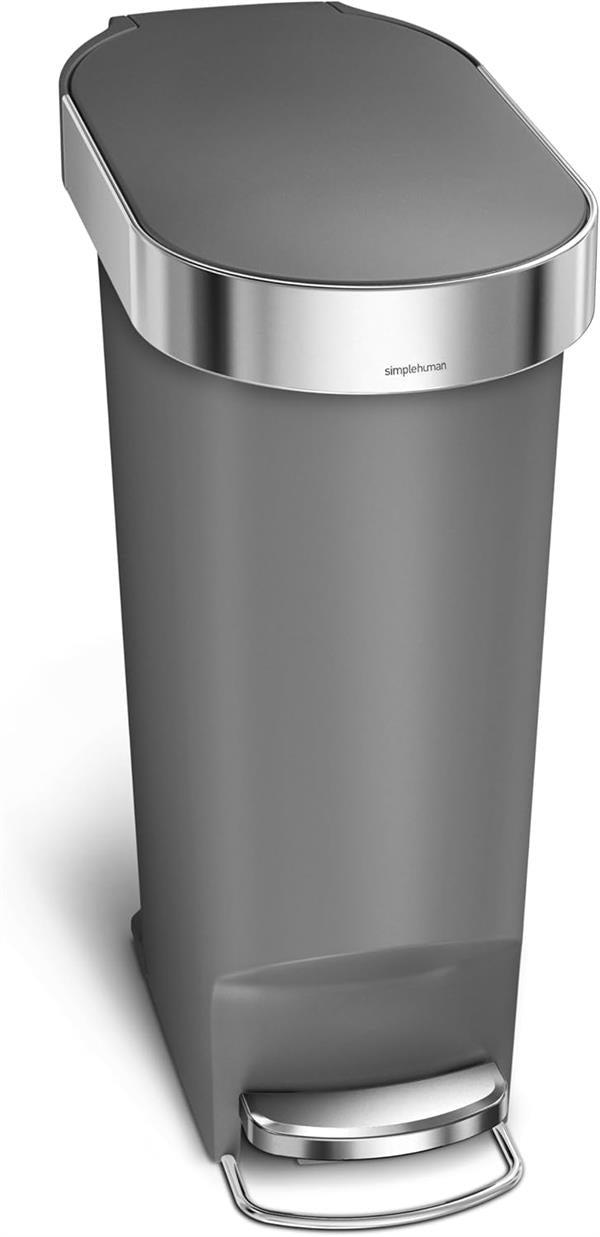 Simplehuman Slim Pedal Bin 40L Grey with Steel Trim